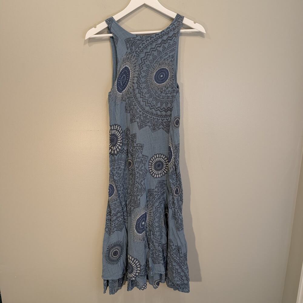 Angela Mara Sundress Blue Mandala Art To Wear Natural Fiber - Size XS - Picture 2 of 7